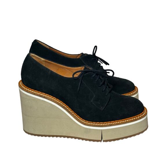 Robert Clergerie Bravo Black Suede Platform Wedge Oxfords Size 40 - Picture 2 of 7